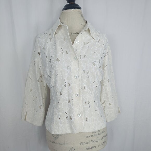 CAbi Jackets & Blazers - CAbi Cream Floral Lace Blazer